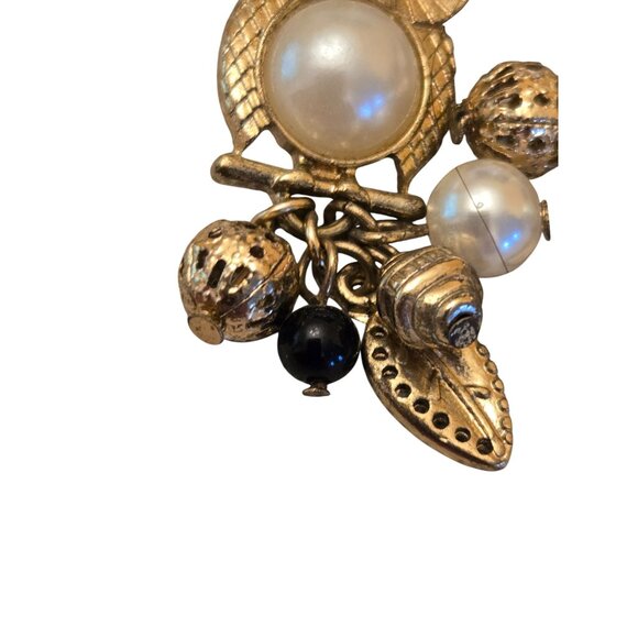 Owl Dangle Earrings Gold Tone Crystals Charms Faux Pearls - Picture 5 of 5